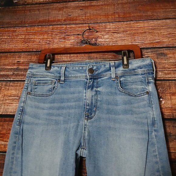 American Eagle Jeans 12 X-Long Kick Boot Mid Rise Light Wash Denim Stretch - Picture 4 of 10